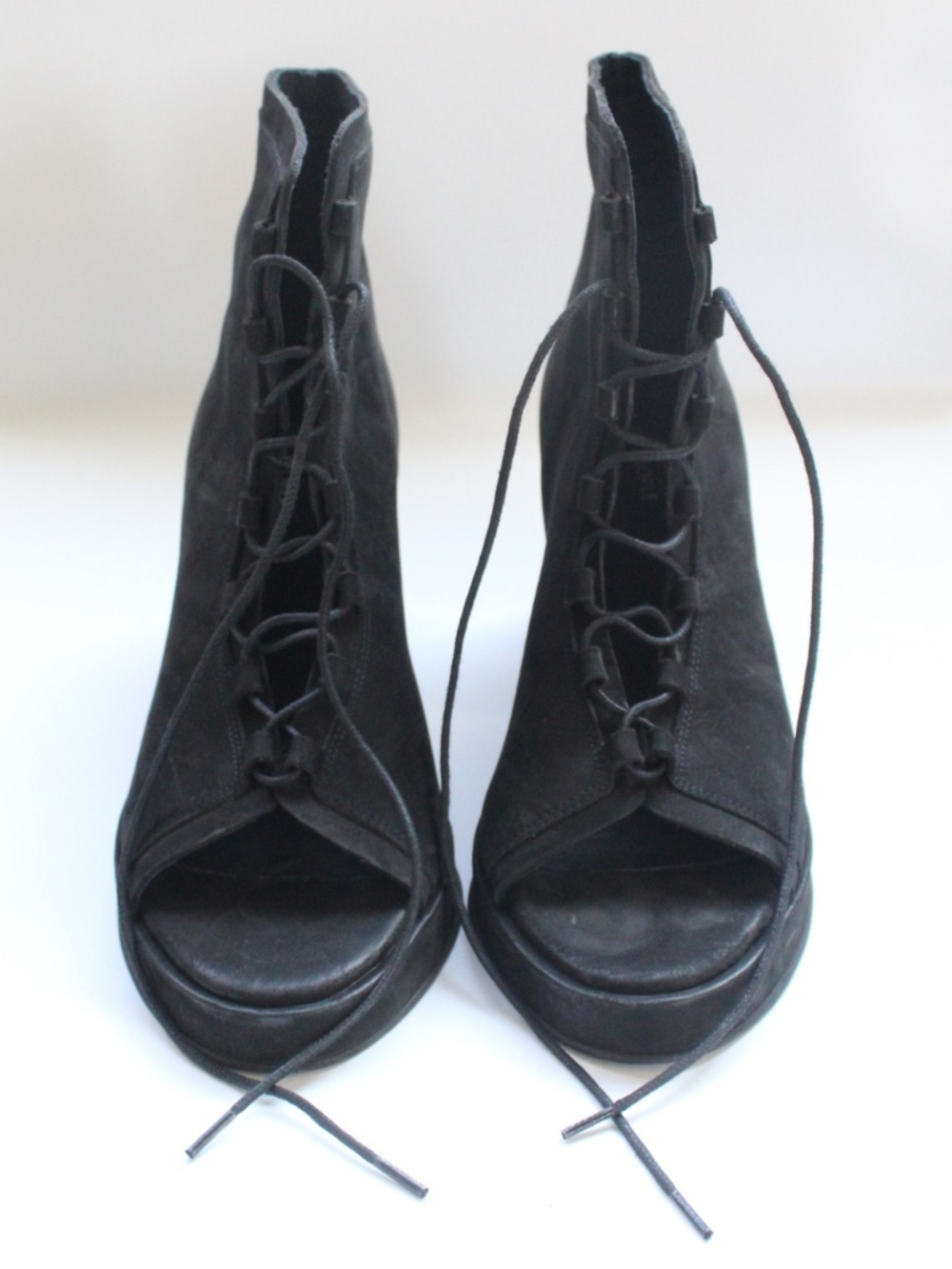 Free People - Gently Used Mandi Lace-Up Platform Black Block Heel Booties - Picture 2 of 6
